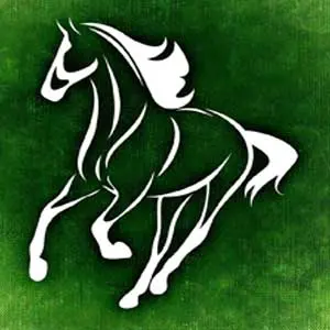 Pferdeskitze vor grünem Hintergrund.